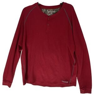 Realtree Men Henley Shirt Size L Burgundy Red Long Sleeve Hunting PILLING